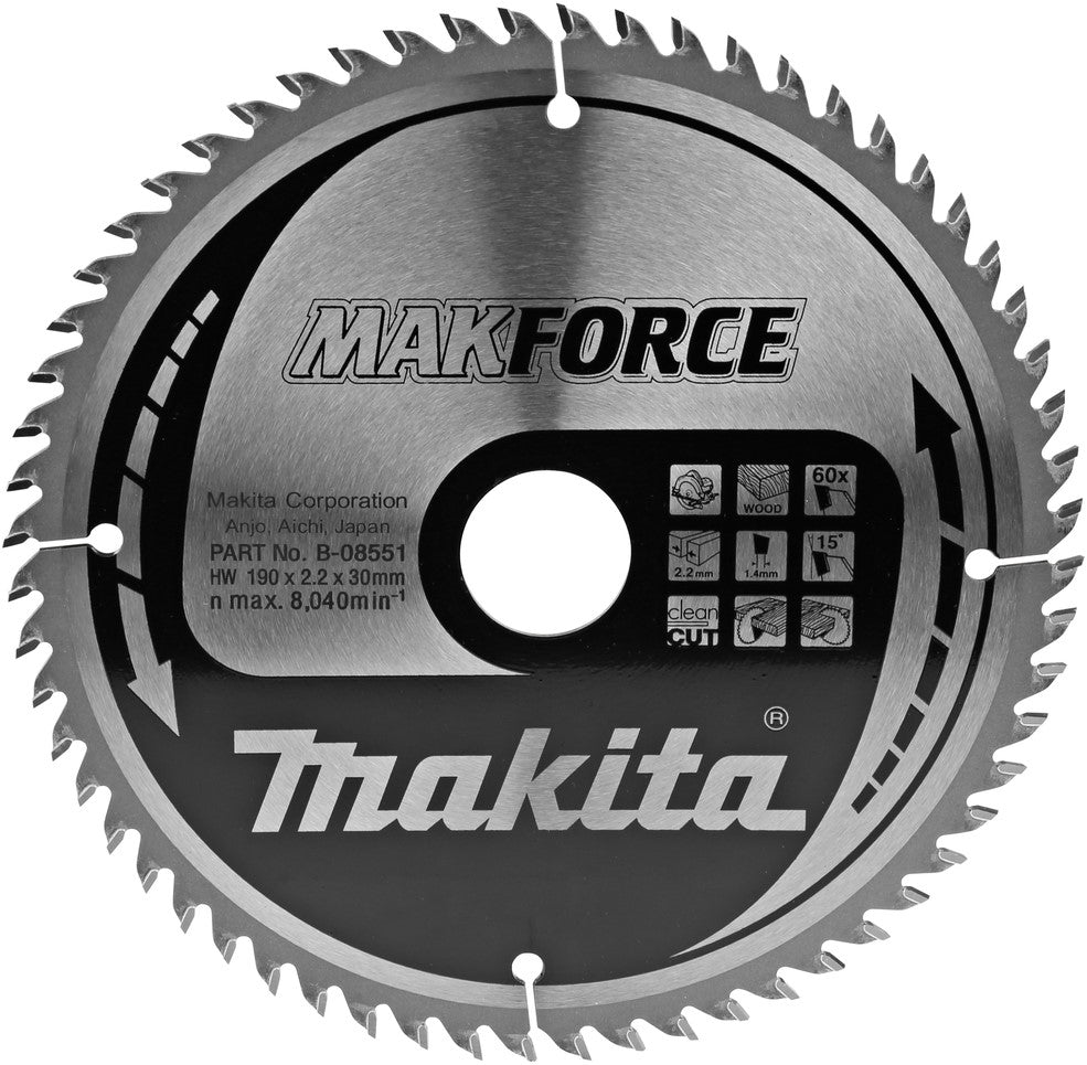 Makita Circular Saw Blade Wood 190x2.2x30mm 60T B-08551