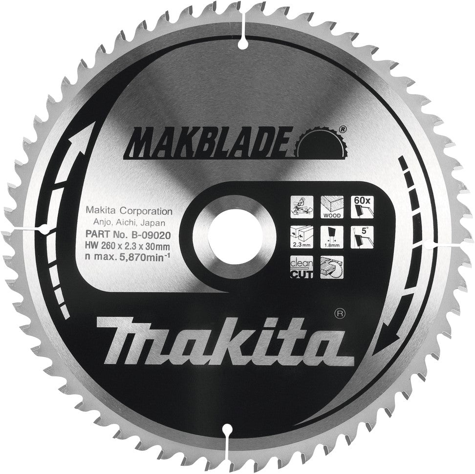 Makita Circular Saw Blade Wood 260x2.3x30mm 60T B-09020