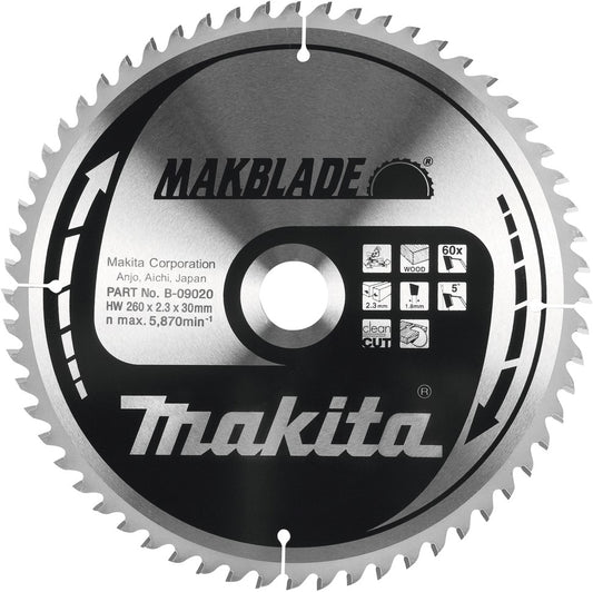 Makita Cirkelzaagblad Hout 260x2.3x30mm 60T B-09020