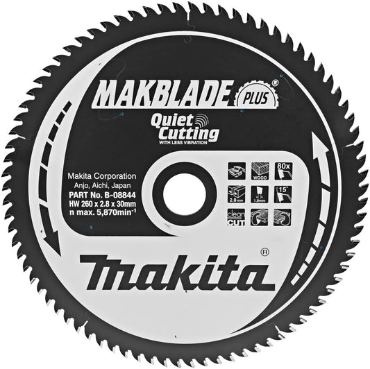 Makita B-08844 Kreissägeblatt Holz 260x2,8x30mm 80T