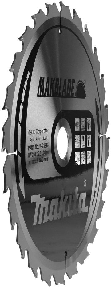 Makita B-21989 Kreissägeblatt Holz 260x2,3x30mm 24Z