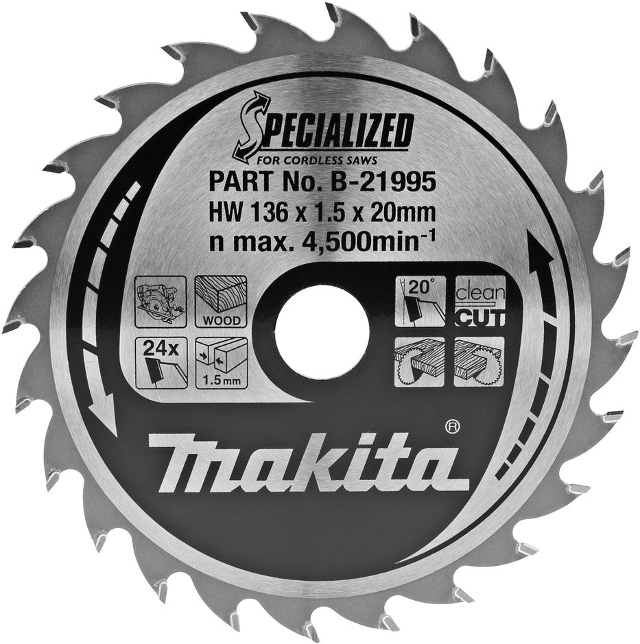 Makita Circular Saw Blade Wood 136x1.5x20mm 24T