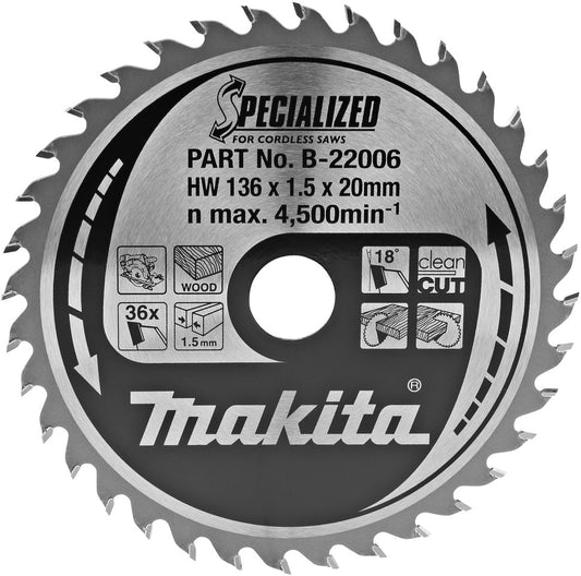Makita Kreissägeblatt Holz 136x1,5x20mm 36Z