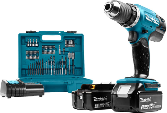 Makita DDF453SFX1 Akku-Bohrschrauber 18V 3,0Ah Li-Ion im Koffer + 74-teiliges Zubehörset