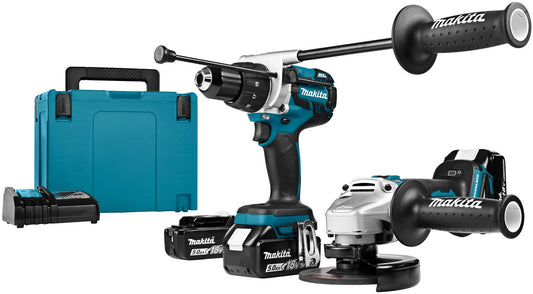 Makita DLX2157TJ1 Akku Kombiset Bohrhammer/Schraubbohrer &amp; Winkelschleifer 18V 5.0Ah Li-Ion in Mbox