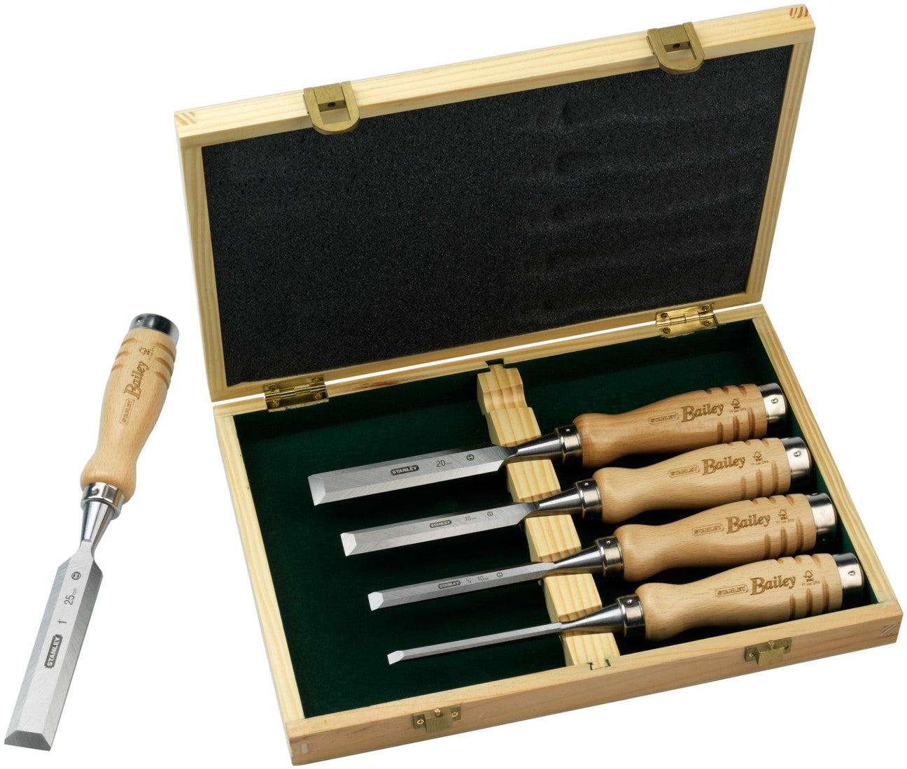 Stanley 2-16-217 Wood Chisel Set Bailey 5 Piece Wooden Box