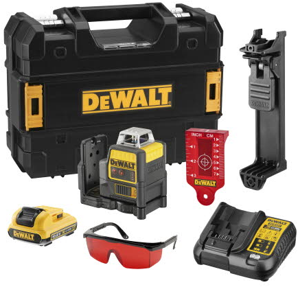 DCE0811D1R Multi Kruislijnlaser Zelfnivellerend 10.8v 2 rode stralen 15 meter