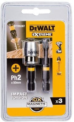 DT70536T Extreme Impact Torsion Screwdriver Bits PH2 50mm 2 Pieces + MagLock Bit Holder