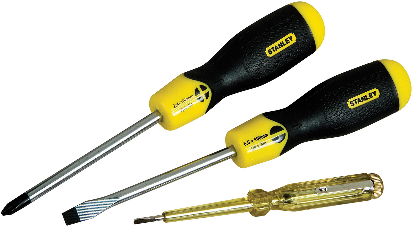 Stanley Cushion Grip Screwdriver Set 3 Pieces (St / Ph / Voltage Tester) 0-65-012