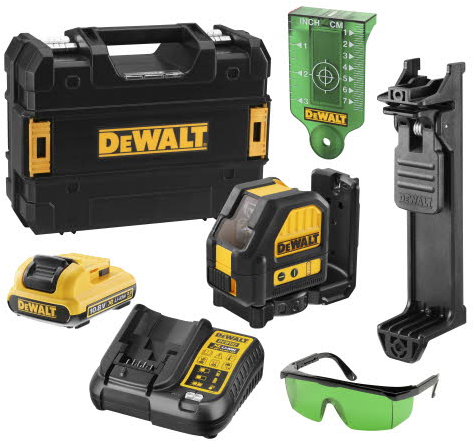 DCE088D1G Zelfniv Kruislijnlaser Groen 10.8V 2.0Ah XR Li-ion + Statief DE0881 + Detector DE0892G