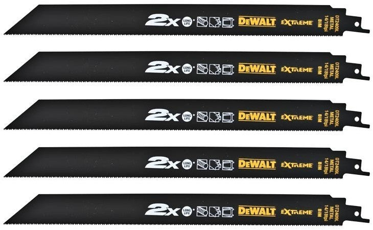 DT2409L Reciprocating saw blade Toughcoat 2x BIM 305mm 5pcs