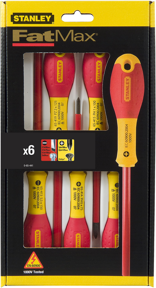 Stanley 0-65-441 6-teiliges FatMax Schraubendreher-Set VDE Par/Ph/Spannungsprüfer