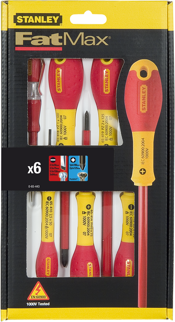 Stanley 0-65-443 6 Piece FatMax Screwdriver Set VDE Par/Poz/Voltage Tester