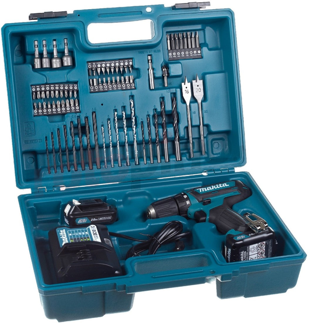 Makita DF331DWAX2 Drill / Screwdriver + 74 pcs Drill / Bit Set 10.8V 2.0Ah Li-ion in Case