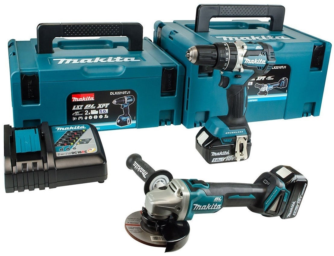 Makita DLX2210TJ1 Accu Combiset DHP484 + DGA506 18V 5,0Ah Li-ion in Mbox