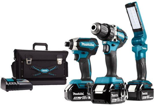 Makita DLX3090TX1 Cordless Combi Set Drill + Impact Driver 18V 5.0Ah Li-ion with 3 batteries