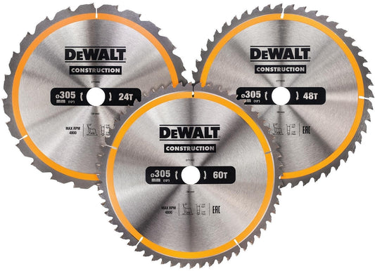 DT1964 Cirkelzaagbladen Set 305mm (1X 24T 1X 48T 1X 60T)
