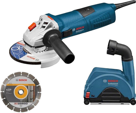 Bosch Blauw GWS 13-125 CI Haakse slijper + Stofafzuigkap + Diamantdoorslijpschijf
