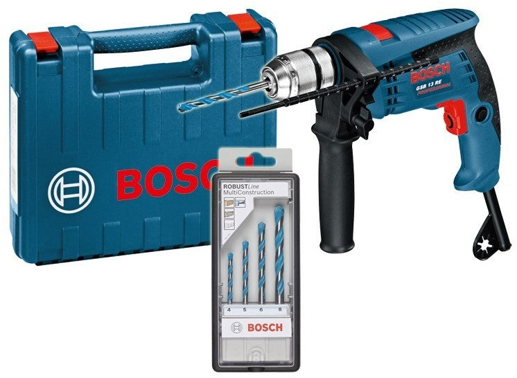 Bosch Blue GSB 13 RE Schlagbohrmaschine 600W im Koffer + 4-teiliges Bohrer-Set + 0601217103