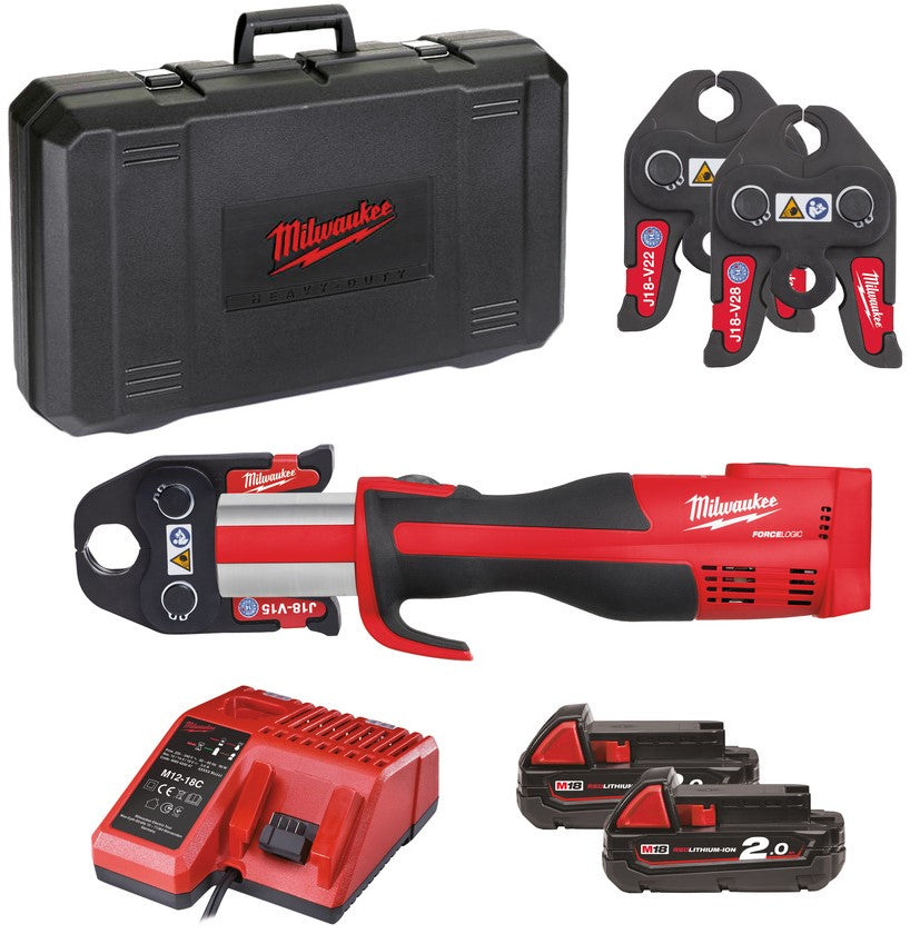 Milwaukee M18 BLHPT-202C V-SET Akku-Kompaktpresswerkzeug 18 V 2,0 Ah Li-Ion M18™ FORCE LOGIC™ im Koffer – 4933451134