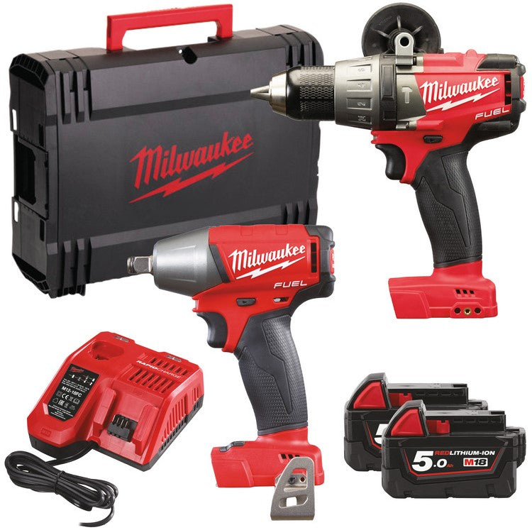 Milwaukee M18 FPP2B-502X PowerPack Impact Drill + Impact Wrench 18V 5.0Ah Li-Ion in HD Box