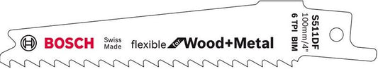 Bosch Blauw S511DF Reciprozaagblad Flexible voor Metaal en Hout 100x19x0,9mm VE=5