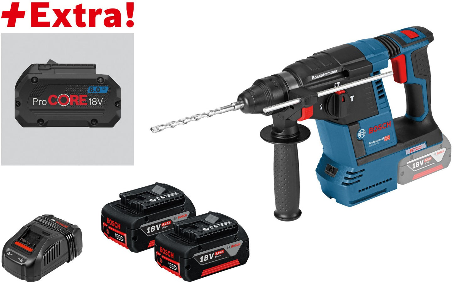 Bosch GBH 18 V-26F Accu Boorhamer 18V 5,0Ah Li-ion in L-boxx + Extra Procore Accu 18V 8.0Ah Li-ion