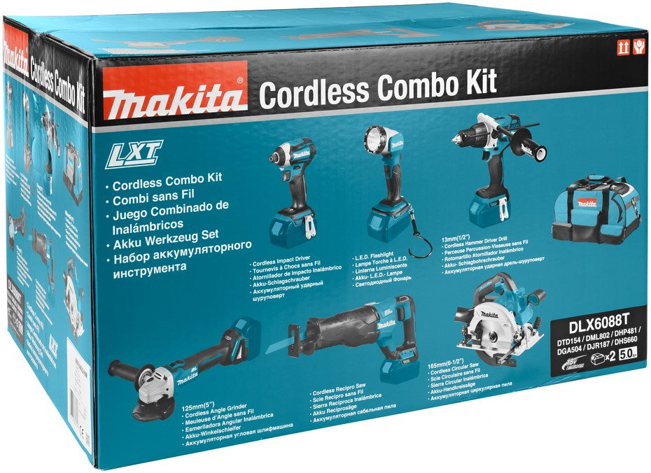 Makita DLX6088T Combiset 18V 5.0Ah Li-ion met lader in Trolley Tas