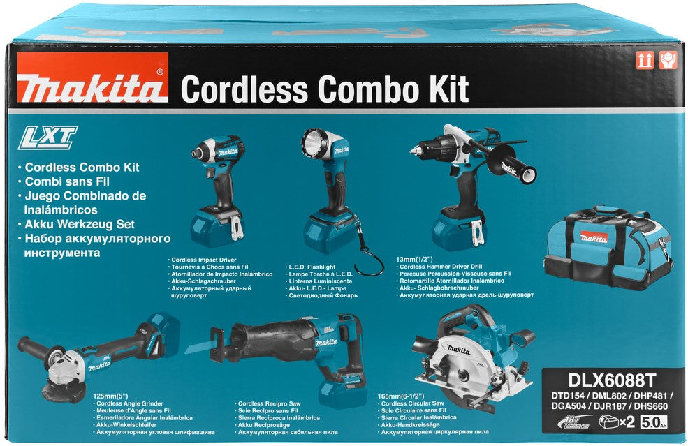 Makita DLX6088T Combiset 18V 5.0Ah Li-ion met lader in Trolley Tas