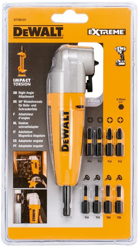 DT70619T Haakse bithouder + 9-delige Schroefbitset Impact Torsion