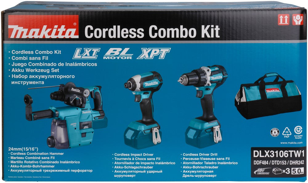 Makita DLX3106TW1 Combiset 18V 5.0Ah Li-Ion mit Ladegerät in Tasche