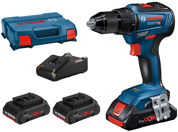 Bosch Blue GSR 18V-55 Cordless Drill Driver 18V 3 x battery ProCore 18V 4.0Ah Li-Ion in L-Case - 0615990L4P