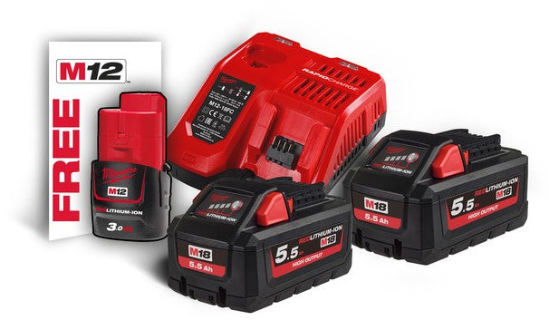 Milwaukee M18 HNRG-552 Accu pack 2x 18V 5.5Ah Li-Ion M18™ High Output™ NRG pack - 4933464713