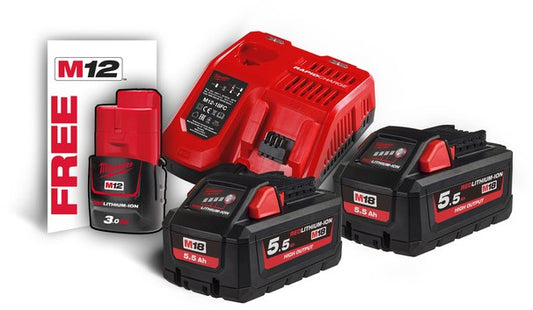 Milwaukee M18 HNRG-552 Akkupack 2 x 18 V 5,5 Ah Li-Ion M18™ High Output™ NRG-Pack – 4933464713