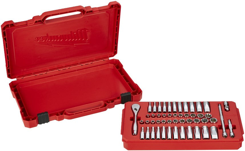 Milwaukee Ratel + doppen set 1/4 50 pc Drive Ratchet. + Dopsleutelset SAE + Metric - 4932464944