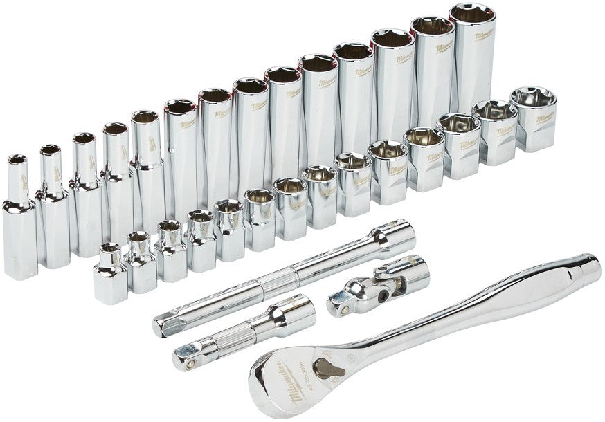 Milwaukee Ratchet + Socket Set 3/8 Drive 32 pc Ratchet + Socket Set Metric - 4932464945