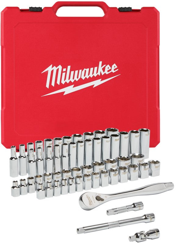 Milwaukee Ratchet + Socket Set 3/8 Drive 56 pc Ratchet + Socket Set SAE + Metric - 4932464946