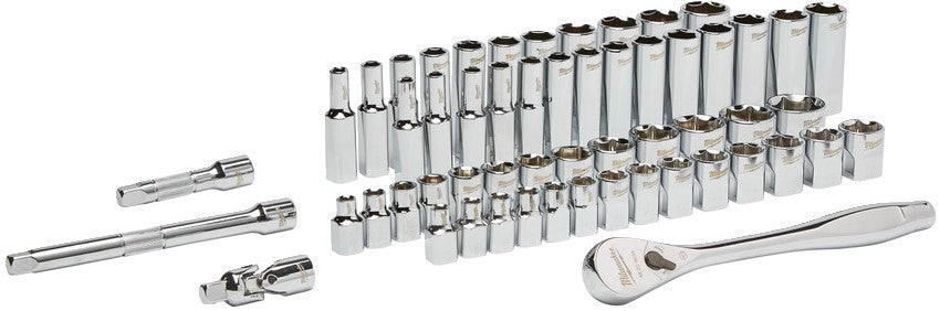 Milwaukee Ratchet + Socket Set 3/8 Drive 56 pc Ratchet + Socket Set SAE + Metric - 4932464946