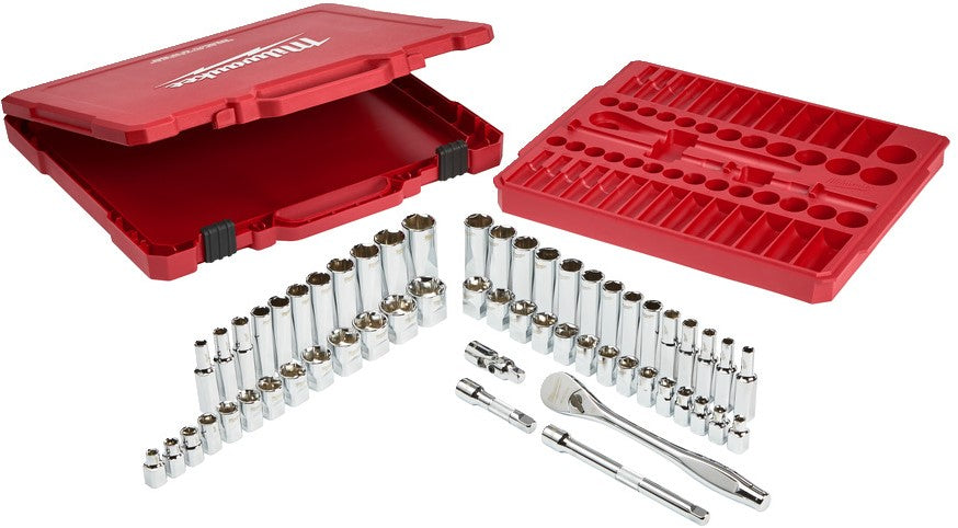 Milwaukee Ratchet + Socket Set 3/8 Drive 56 pc Ratchet + Socket Set SAE + Metric - 4932464946