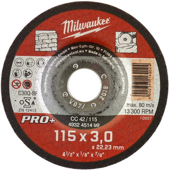 Milwaukee Stone Cutting Discs PRO+ CC 42/115 x 3 x 22 mm - 4932451499