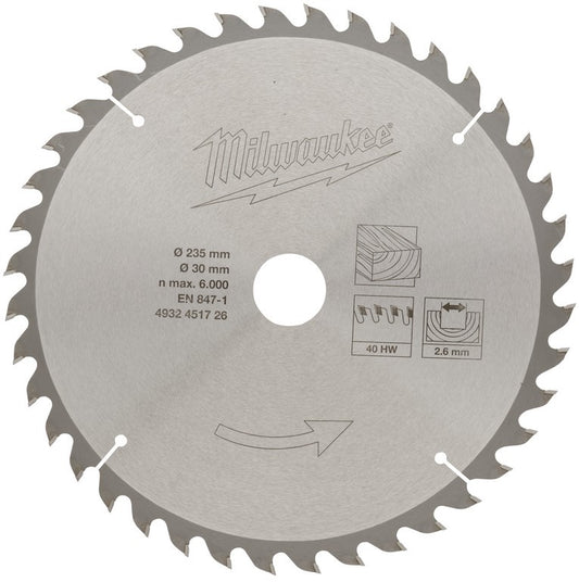Milwaukee Cirkelzaagbladen voor handgereedschap Circs 235 x 30 x 40Z -1 pc - 4932451726