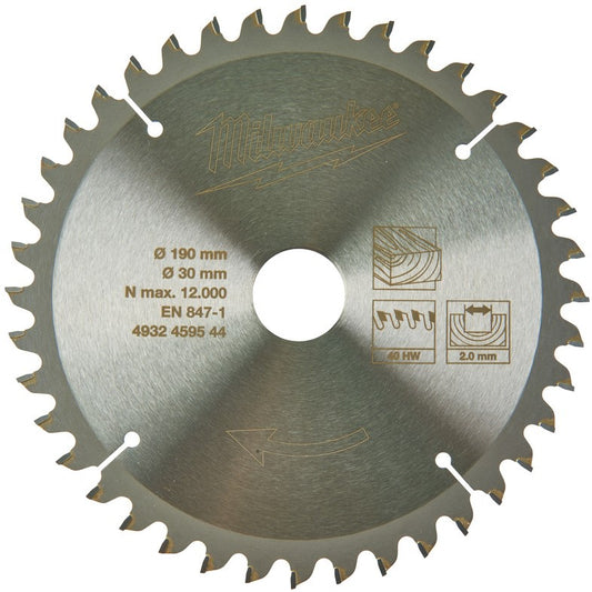 Milwaukee Cirkelzaagbladen voor afkort-/verstekzaagmachines Circs WMS 190x30x40Z -1pc - 4932459544