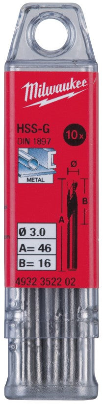 Milwaukee Metaalboren HSS-Ground kort - DIN 1897 - 5 en 10 stuks HSSGS 3,00 x 46-10 stuks - 4932352202