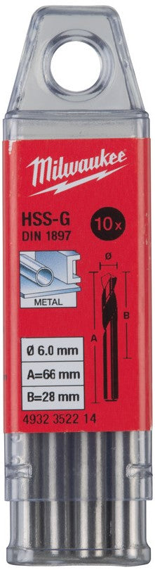 Milwaukee Metaalboren HSS-Ground kort - DIN 1897 - 5 en 10 stuks HSSGS 6,00 x 66-10 stuks - 4932352214