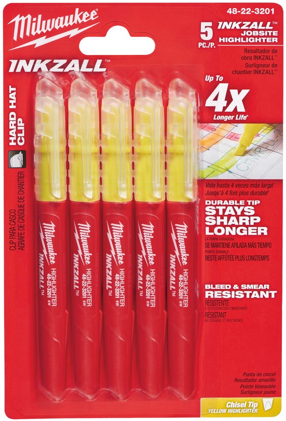 Milwaukee INKZALL™ markeerstiften INKZALL Highlighters Geel - 5pc - 48223201