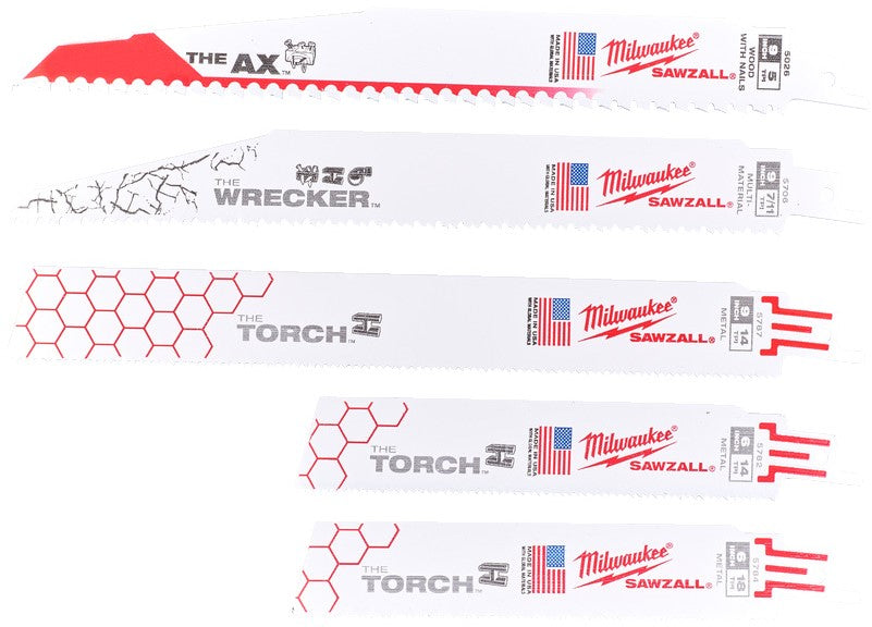Milwaukee Set of Sawzall ® reciprocating saw blades. Sawzall Blade Set - 5pc - 49222205