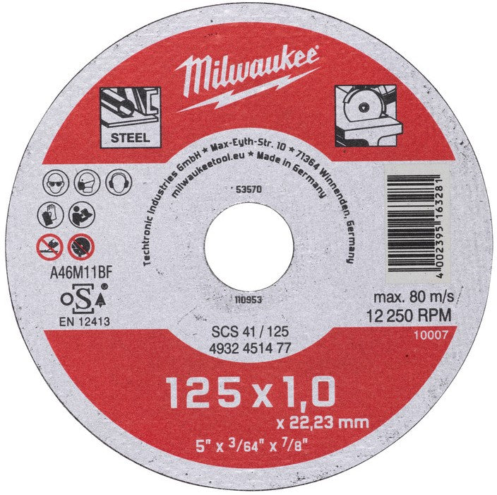 Milwaukee Dunne metaal snijschijf, contractor series SCS 41/125 x 1 x 22 mm opdrachtnemer series - 4932451477