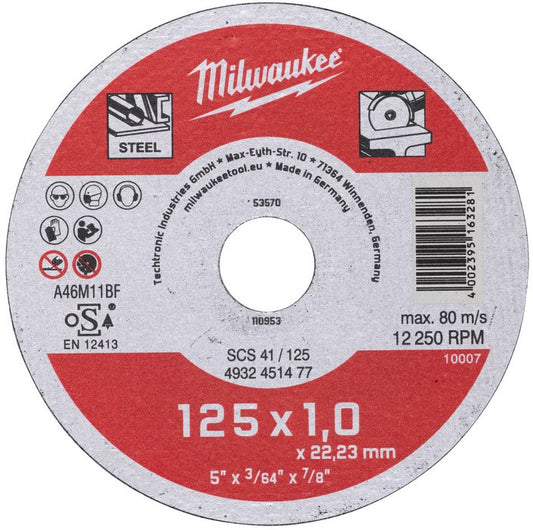Milwaukee Dunne metaal snijschijf, contractor series SCS 41/125 x 1 x 22 mm opdrachtnemer series - 4932451477