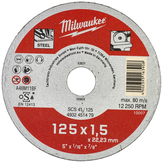 Milwaukee Dunne metaal snijschijf, contractor series SCS 41/125 x 1,5 x 22 mm opdrachtnemer series - 25 stuks - 4932451479