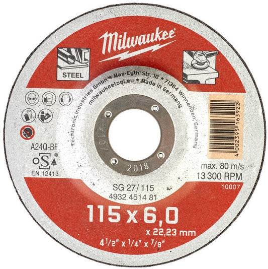 Milwaukee Metaalafbraamschijven, contractor series SG 27/115 x 6 x 22 mm opdrachtnemer series - 25 stuks - 4932451481